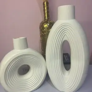 juego de 2 jarrones decorativos a rayas de cerámica