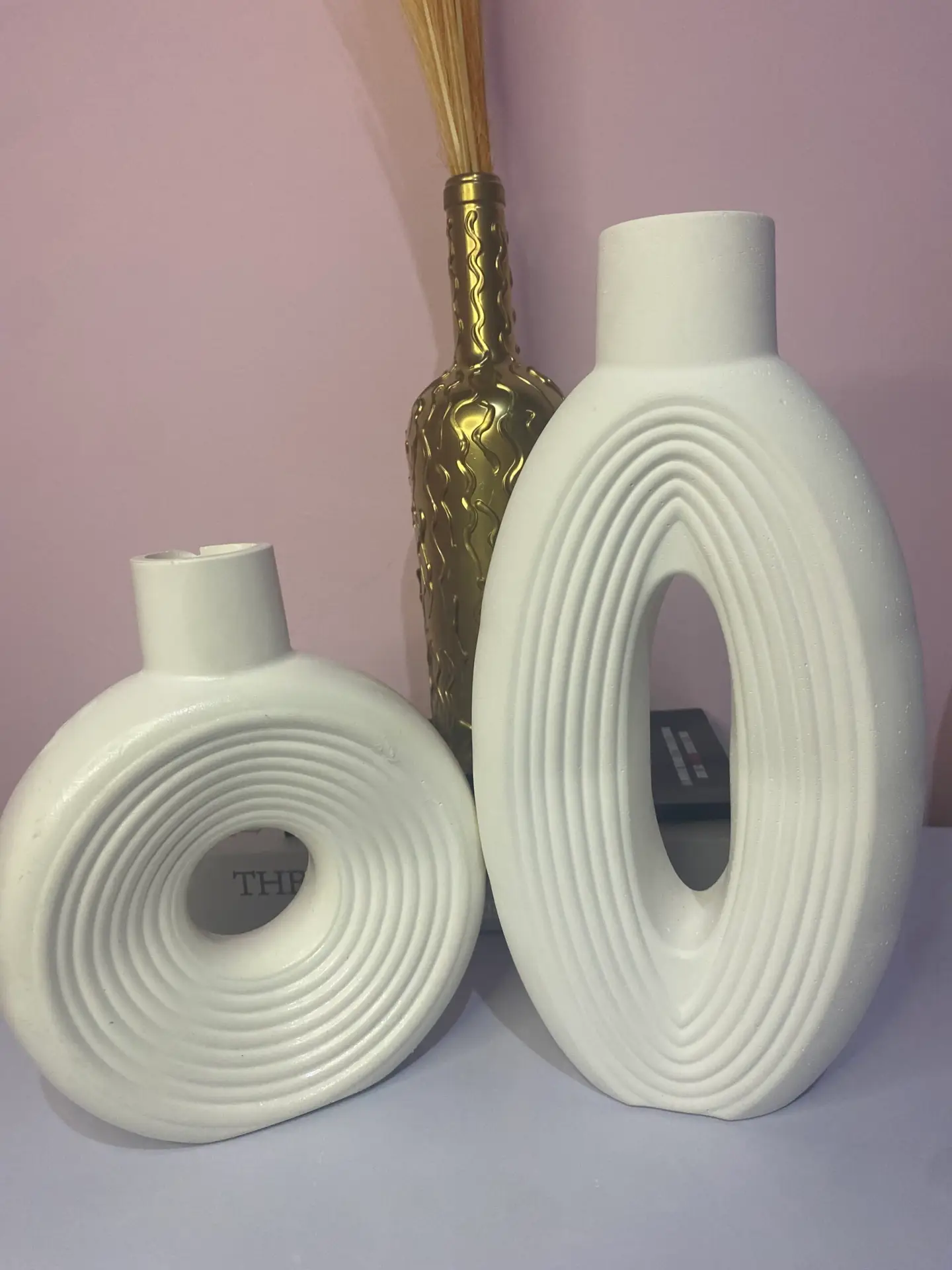 juego de 2 jarrones decorativos a rayas de cerámica